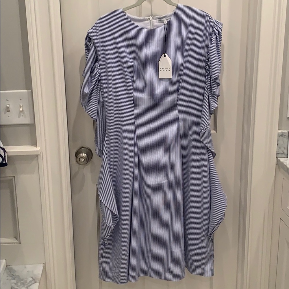 English Factory Striped Ruffle Dress Large NWT